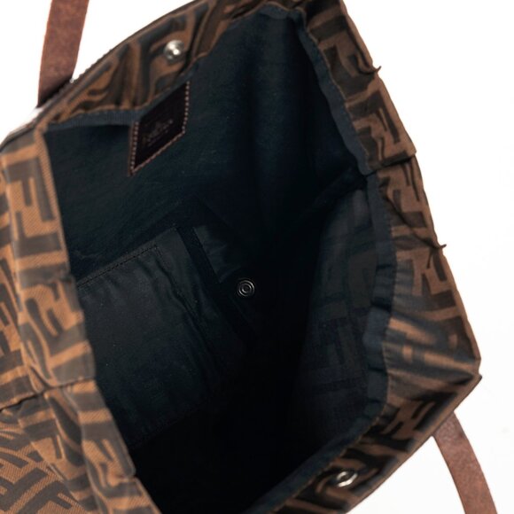 Fendi Brown Zucca Canvas Leather-Trim Snap-Closure Tote - Picture 10 of 12